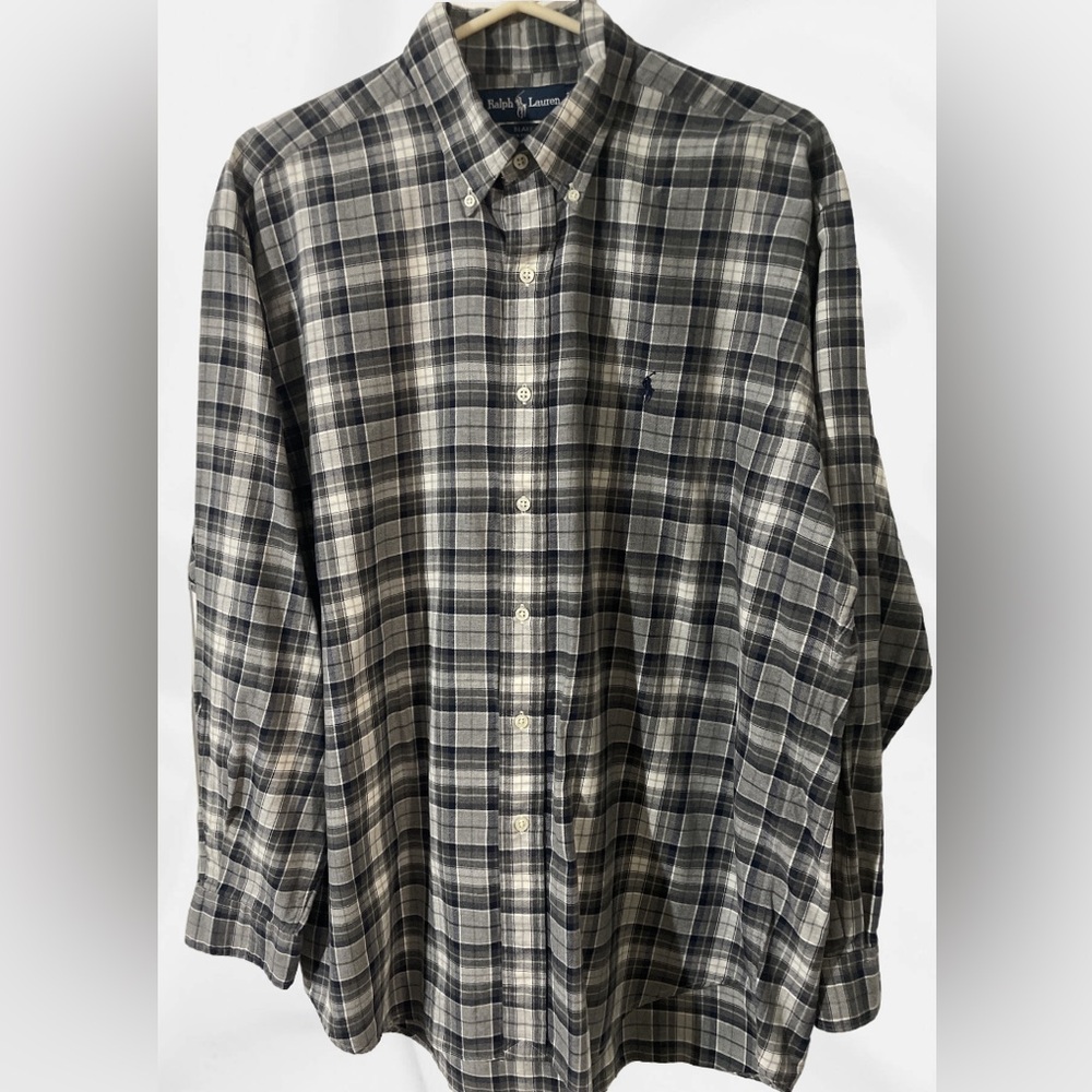 Ralph Lauren Blue Label Blake Long Sleeve Button Down Plaid Cotton Shirt Large